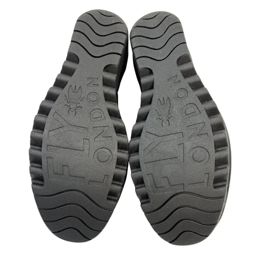 Fly London Women's Yaz Mousse Ballerina Wedge Black Leather Size‎ 39 US 8-8.5